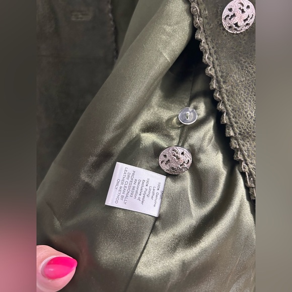 Bradley Bayou Blazer jacket Womens Large Green Leather Studded Woven Trim READ - Picture 9 of 9